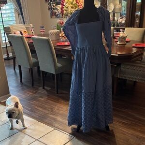 Blue Maxi Dress with Eyelet Details